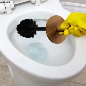 img 1 attached to 🚽 Black Toilet Brush with Holder - Eco-Friendly Bamboo Handle, Compact Bathroom Toilet Bowl Cleaner Brush and Holder, by Blue Donuts