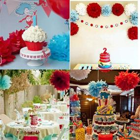 img 1 attached to 🐱 Colorful Cat in the Hat Themed Party Decorations: Dr. Suess Inspired Turquoise White Red Tissue Pom Poms, Circles, and Garlands for Bridal Shower, Baby Shower, Birthdays, and Wedding Decor