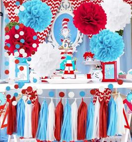 img 3 attached to 🐱 Colorful Cat in the Hat Themed Party Decorations: Dr. Suess Inspired Turquoise White Red Tissue Pom Poms, Circles, and Garlands for Bridal Shower, Baby Shower, Birthdays, and Wedding Decor