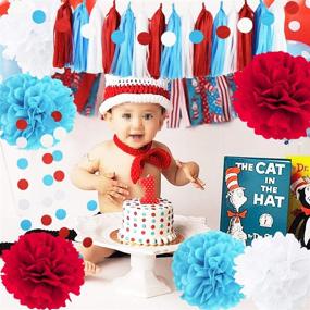 img 2 attached to 🐱 Colorful Cat in the Hat Themed Party Decorations: Dr. Suess Inspired Turquoise White Red Tissue Pom Poms, Circles, and Garlands for Bridal Shower, Baby Shower, Birthdays, and Wedding Decor