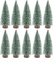 🎄 set of 10, 15cm mini christmas trees with snow-covered miniature sisal frosted tabletop pine trees – ideal for festive home, party, and bar decoration logo