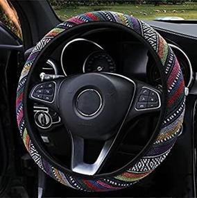 img 1 attached to 🌈 Colorful Boho Ethnic Style Flax Cloth Steering Wheel Cover - Universal Fit for Women, Girls & All Vehicle Types - 15 Inch Size