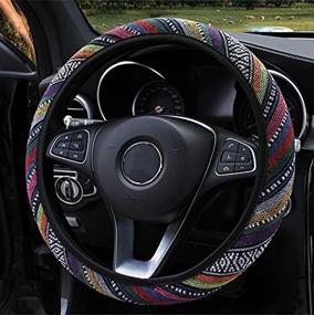 img 4 attached to 🌈 Colorful Boho Ethnic Style Flax Cloth Steering Wheel Cover - Universal Fit for Women, Girls & All Vehicle Types - 15 Inch Size