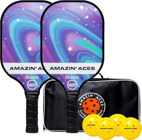 img 4 attached to 🏓 Amazin' Aces Cosmic Pickleball Paddle Set: 2 USAPA-Approved Graphite Face Paddles, 4 Outdoor Pickleballs, Portable Carry Bag