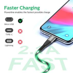 img 3 attached to 💡 Микро USB-кабель 3FT с светодиодным потоковым светом, быстрая зарядка PatDow для Huawei Mate SE, Samsung Galaxy S7/S6/J7, LG, HTC, Sony, Moto, Kindle, PS4 и многого другого - Зеленый, 3FT