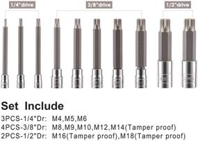 img 2 attached to Комплект битовых головок CASOMAN 10 штук со шлицевым концом - длина 4 дюйма, тип М, сталь S2 и Cr-V, диапазон от M4 до M18, комплект головок XZN тройного квадрата со шлицевым концом.