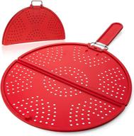 🍳 11.75-inch splatter screen for frying pan - grease splatter guard - foldable silicone strainer - bacon splatter screen with folding handle - skillet oil screen - fry splash guard logo