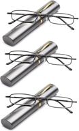 👓 newbee fashion - small spring hinge readers with pocket design in portable aluminum case, gunmetal finish logo