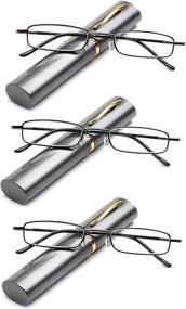 img 2 attached to 👓 Newbee Fashion - Small Spring Hinge Readers with Pocket Design in Portable Aluminum Case, Gunmetal Finish