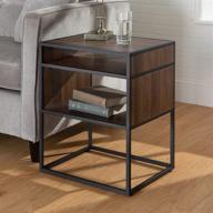 🏢 walker edison industrial modern metal frame wood rectangle side accent table set living room storage shelf end table, 20 inch, dark walnut - stylish and functional addition for your living space logo