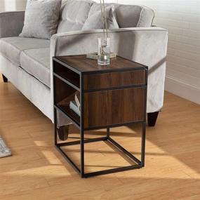 img 3 attached to 🏢 Walker Edison Industrial Modern Metal Frame Wood Rectangle Side Accent Table Set Living Room Storage Shelf End Table, 20 Inch, Dark Walnut - Stylish and Functional Addition for Your Living Space