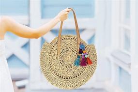 img 2 attached to Bohemian Round Straw Beach Bag for Women – Natural Chic Large Shoulder Handbag with Wallet Purse