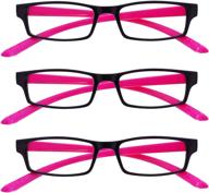 👓 rrr20-4 black neon pink neck specs readers value 3 pack with spring hinges for women ladies +3.00 logo