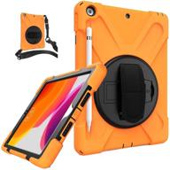 📱 tsq ipad case 10.2 inch with pencil holder for kids boys girls - compatible with ipad 7th, 8th, and 9th generation (2019, 2020, 2021) - heavy duty, rugged protective cover with stand & strap - orange logo