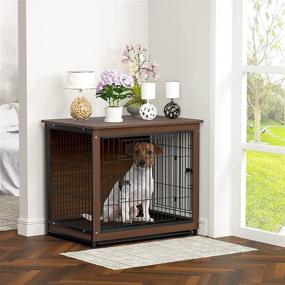 img 2 attached to 🏠 BingoPaw End Table Dog Crate: Double Door Wooden Pet Kennel with Floor Tray, Top Detachable - Indoor Dog House for Small Medium Dogs