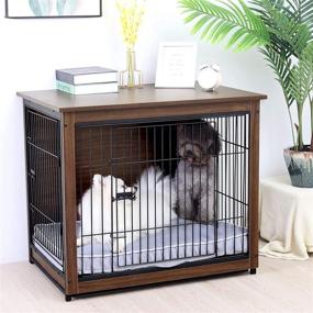 img 1 attached to 🏠 BingoPaw End Table Dog Crate: Double Door Wooden Pet Kennel with Floor Tray, Top Detachable - Indoor Dog House for Small Medium Dogs