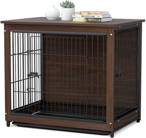 img 4 attached to 🏠 BingoPaw End Table Dog Crate: Double Door Wooden Pet Kennel with Floor Tray, Top Detachable - Indoor Dog House for Small Medium Dogs