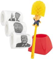 🚽 make bathrooms great again with donald trump bowl brush & toilet paper set - yellow, 3 pack - white elephant gag gift logo