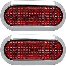 img 2 attached to USA Made Pair of Chrome 6" Oval Red LED Stop Turn Tail Lights for Surface Mounting on Trailers, Trucks, and RVs (Two Lights)