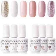 gellen gel nail polish set - 6 trendy shades: soft and glitters series, nude peach white and rose champagne glitters - perfect for home gel manicure kit logo