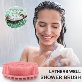 img 3 attached to 🛁 Upgrade 2 in 1 Bath and Shampoo Brush: Silicone Body Scrubber for Shower, Exfoliating Brush, Silicone Loofah, Scalp Massager, Wet and Dry Use, Easy to Clean - Pink