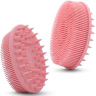 🛁 upgrade 2 in 1 bath and shampoo brush: silicone body scrubber for shower, exfoliating brush, silicone loofah, scalp massager, wet and dry use, easy to clean - pink logo