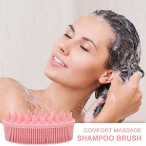 img 2 attached to 🛁 Upgrade 2 in 1 Bath and Shampoo Brush: Silicone Body Scrubber for Shower, Exfoliating Brush, Silicone Loofah, Scalp Massager, Wet and Dry Use, Easy to Clean - Pink