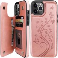 stylish rose gold vaburs iphone 12 pro max wallet case with card holder – embossed butterfly pu leather flip cover for enhanced protection and convenience logo