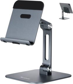 img 4 attached to Yoobao Tablet Stand Holder: Foldable iPad Stand for Desk, Zoom Meetings | Gray, Adjustable Design for iPad Pro, Portable Monitors (4-13") - 1 Pack