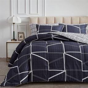 img 4 attached to Uozzi Bedding Queen Size Navy Blue Line Bed in a Bag - Soft Microfiber Reversible Comforter Set (Includes 7 Pieces: 1 Comforter, 2 Pillow Shams, 1 Flat Sheet, 1 Fitted Sheet, 2 Pillowcases)