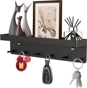 img 4 attached to Black Wall Mounted Key Holder with Tray for Key Hook, Stainless Steel Mail Holder - Ideal for Kitchens, Bedrooms, Bathrooms, and More - Holds 6 Keys