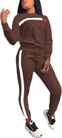 img 3 attached to 👚 KANSOON Women's Stripe Patchwork Two Piece Sweatsuit: Stylish Round Neck Pullover and Skinny Long Pants for Chic Comfort