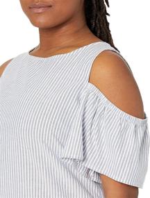 img 2 attached to Lark & Ro Women's Short Sleeve Cold Shoulder Chambray Striped Dress - Amazon Brand: A Perfect Blend of Style and Comfort