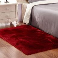 🪑 wine red faux sheepskin chair cover seat pad plain shaggy area rug for bedroom sofa floor 2x3ft logo