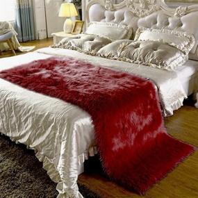 img 1 attached to 🪑 Wine Red Faux Sheepskin Chair Cover Seat Pad Plain Shaggy Area Rug for Bedroom Sofa Floor 2x3ft