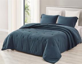 img 3 attached to 🛏️ Chezmoi Collection Asher 3-Piece Heather Jersey Knit Cotton Comforter Set – Reversible, Lightweight, Super Soft, & Breathable Bedding (Queen, Dark Blue)