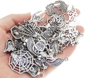 img 2 attached to 🎃 Spooktacular 100pcs Antiqued Silver Halloween Charms: Perfect for Jewelry Making, Craft Finding, Necklace, Bracelet, Earrings Making Supplies