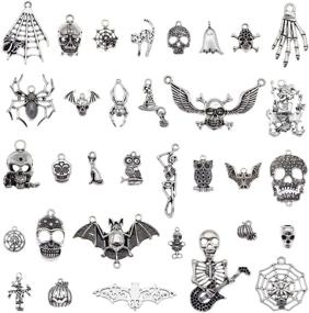 img 4 attached to 🎃 Spooktacular 100pcs Antiqued Silver Halloween Charms: Perfect for Jewelry Making, Craft Finding, Necklace, Bracelet, Earrings Making Supplies