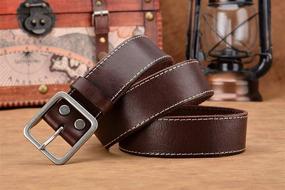 img 2 attached to Premium Quality Men's Genuine Leather Belts with Solid Brass Gold Buckle: Exquisite Top-Grain One Piece Leather Dress Casual Belts For Men