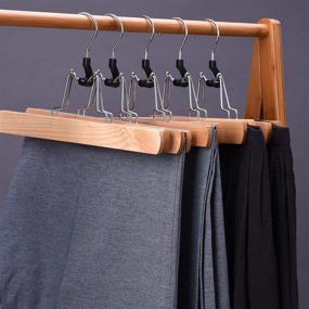 img 3 attached to 👖 JS HANGER Wood Pants Hangers, 12 Pack Non Slip Skirt Hangers, Smooth Finish Jeans/Slack Hanger with 360° Swivel Hook, Natural Wood