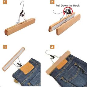 img 1 attached to 👖 JS HANGER Wood Pants Hangers, 12 Pack Non Slip Skirt Hangers, Smooth Finish Jeans/Slack Hanger with 360° Swivel Hook, Natural Wood