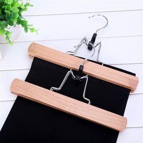 img 2 attached to 👖 JS HANGER Wood Pants Hangers, 12 Pack Non Slip Skirt Hangers, Smooth Finish Jeans/Slack Hanger with 360° Swivel Hook, Natural Wood