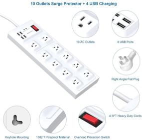 img 3 attached to 🔌 Распределитель питания VASTFAFA с 10 розетками и 4 портами USB - защита от перенапряжения, 1875W/15A, 4200 Дж, кабель длиной 10 футов для дома, офиса, гостиницы - белый - идеально подходит для смартфонов и планшетов.