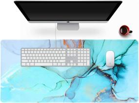 img 4 attached to 🖱️ Anyshock Desk Mat - Extended Gaming and Cute Mouse Pad 35.4" x 15.7" XXL - Laptop Beauty Mousepad with Stitched Edges, Non Slip Base - Waterproof Computer Desk Pad for Office, Home, Girls, Men (Green Marble)