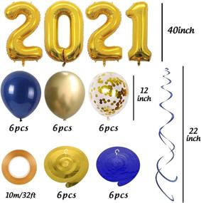 img 3 attached to 2021 Graduation Party Decorations Kit - Gold Foil Balloons, Swirls, Pompoms & Latex Balloons in Navy & Gold for High School & College Congrats