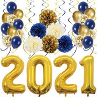 2021 graduation party decorations kit - gold foil balloons, swirls, pompoms & latex balloons in navy & gold for high school & college congrats logo