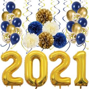 img 4 attached to 2021 Graduation Party Decorations Kit - Gold Foil Balloons, Swirls, Pompoms & Latex Balloons in Navy & Gold for High School & College Congrats