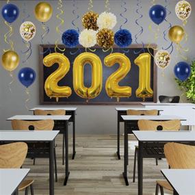 img 1 attached to 2021 Graduation Party Decorations Kit - Gold Foil Balloons, Swirls, Pompoms & Latex Balloons in Navy & Gold for High School & College Congrats