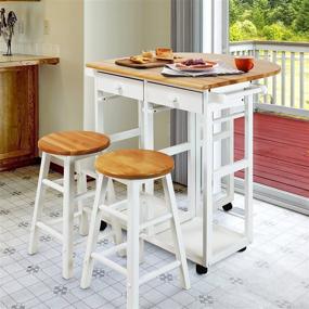 img 2 attached to 🍳 White Drop Leaf Breakfast Cart with 2 Stools for Casual Home