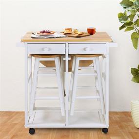 img 1 attached to 🍳 White Drop Leaf Breakfast Cart with 2 Stools for Casual Home